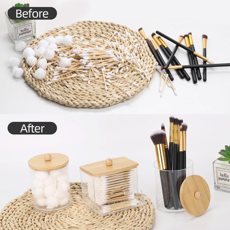 Tbestmax Qtips Dispenser Bathroom Container, 10/12 oz Cotton Ball Holder, Apothecary Jar Organizer for Storage Cotton Swab, Floss Picks (Bamboo Lids) - Image 4